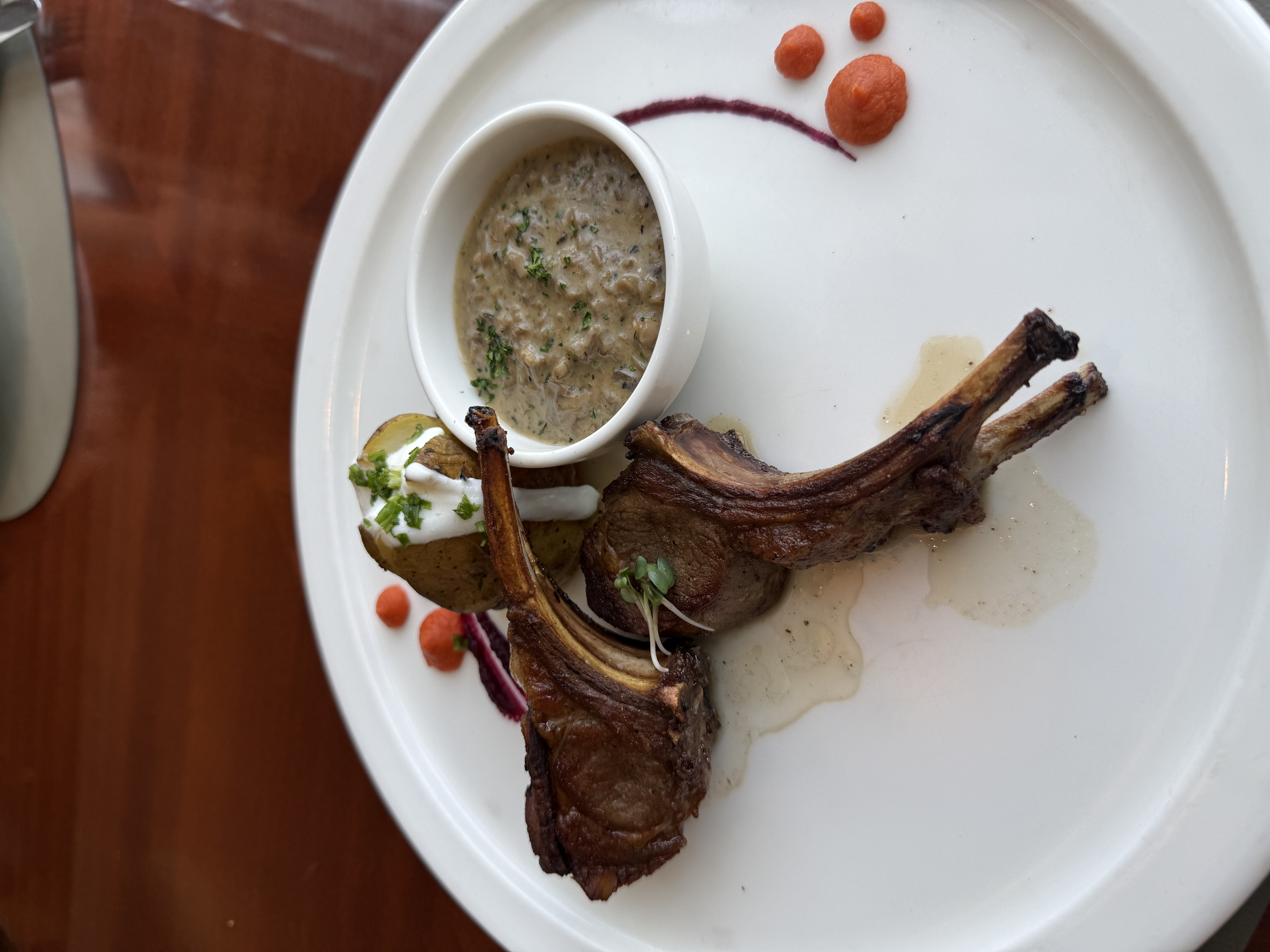 New Zealand Lamb Chops with a mushroom gravy on the side